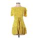 PrettyLittleThing Cocktail Dress - A-Line Off The Shoulder Short sleeves: Yellow Print Dresses - Women's Size 0