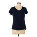 New York & Company Short Sleeve T-Shirt: Blue Solid Tops - Women's Size Large