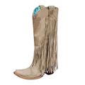 Women's Plus Size Winter Chunky Heel Fringe Boots Women's High Heel Boots Tall Boots Boots Wide Calf Women (Khaki, 7)