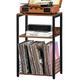 LELELINKY 3 Tier End Table, Record Player Stand with Storage Up to 100 Albums, Industrial Tall Side Tables, Turntable Stand for Vinyl Storage, Brown Records Player Holder Shelf for Living Room Bedroom