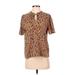 Nine West Short Sleeve Blouse: Brown Tops - Women's Size Small