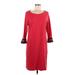 Talbots Casual Dress - Shift Scoop Neck 3/4 sleeves: Red Print Dresses - Women's Size Large Petite
