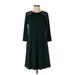 Nina Leonard Casual Dress - A-Line High Neck 3/4 sleeves: Green Print Dresses - Women's Size Small