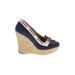 Qupid Wedges: Espadrille Platform Boho Chic Blue Print Shoes - Women's Size 8 - Almond Toe