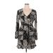 SO Casual Dress - Wrap V-Neck Long sleeves: Black Floral Dresses - New - Women's Size X-Large