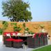 Direct Wicker Rectangular 6 - Person 74.8" Long Outdoor Dining Set Metal/Wicker/Rattan in Brown | 74.8 W x 49.2 D in | Wayfair PAD-3234TA-BR-Red