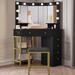 Willa Arlo™ Interiors Brodnax Makeup Vanity w/ Adjustable LED Light Mirror & Chair Wood in Black | 56.1 H x 43.3 W x 59 D in | Wayfair