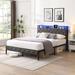 Wrought Studio™ Full Bed Frame w/ Storage Headboard, Charging Station & LED Lights Upholstered/Metal/Linen in Gray | Wayfair