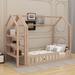 Harper Orchard Armida Wood House Bed w/ Fence & Detachable Storage Shelves Wood in Brown | 64.2 H x 40.8 W x 91.7 D in | Wayfair