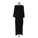 Holding Horses Casual Dress - Midi High Neck 3/4 sleeves: Black Solid Dresses - Women's Size X-Small