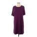 Eileen Fisher Casual Dress - Shift Crew Neck Short sleeves: Purple Solid Dresses - Women's Size Small