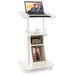 Costway Mobile Podium Stand Height Adjustable Laptop Cart with Tilting Tabletop and Storage Compartments-White