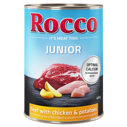 Lot Rocco Junior 24 x 400 g pour chien - bœuf, poulet, pommes de terre