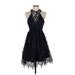 Chelsea28 Cocktail Dress - A-Line Halter Sleeveless: Black Solid Dresses - Women's Size 2