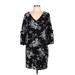 Jessica Howard Casual Dress - Shift V Neck 3/4 sleeves: Black Floral Dresses - Women's Size 12 Petite