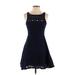 BB Dakota Casual Dress - Mini Scoop Neck Sleeveless: Blue Print Dresses - Women's Size 4