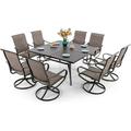 & William Patio Furniture Set Large Square Patio Dining Table for 8 with High Back Patio Swivel Chairs Textilene Patio Dining Set 9 Pieces Outdoor Table and Chairs for Lawn Garden Bac