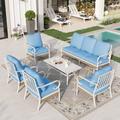 Sophia&William 6 Piece Patio Conversation Set Outdoor Furniture Sofa Set with Fixed Chair Blue