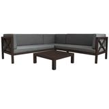 Outdoor furniture Set Wood Patio Backyard 4-Pc Sectional Seating Group with Cushions and Table X-Back Sofa Set for Small Places