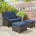 MeetLeisure 3 Pieces Outdoor Furniture Patio Furniture Set with One 2-Seat Sofa Two Ottomans Navy