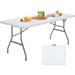 Folding Picnic Table 6FT Portable Foldable Tables for Party BBQ Metal Legs HDPE White Outdoor Indoor Camping Table with Handle No Assembly