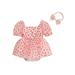 AMILIEe Newborn Girl Princess Outfit Short Sleeve Heart Print A-line Romper Dress with Headband Clothes