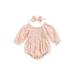 FOCUSNORM Newborn Baby Girls Clothes Romper Puff Long Sleeve Floral Print Bodysuit Jumpsuit Headband Fall Clothes