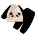 JWZUY Toddler Boy Girl Sherpa Flannel Fleece Pajamas Set Fall Winter Outfit Cute Panda Fuzzy Half Zip Hooded Pullover and Solid Pants Warm Clothes Set Khaki 100