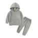 QIANGONG Boys Outfit Sets Solid Boys Outfit Sets Hooded Long Sleeve Boys Outfit Sets Grey 2-3 Years