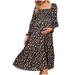 FRSASU Kids dress Clearance Women s Pregnant Small Floral Printing Chiffon Collar Long Sleeve Long Dress Black 6(M)