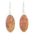 'Oval-Shaped Sterling Silver Dangle Earrings with Agate Gems'