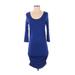 Express Casual Dress - Bodycon Scoop Neck 3/4 sleeves: Blue Solid Dresses - Women's Size X-Small