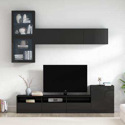 Versatile Entertainment Center with Wall Mounted Floating Storage Cabinets for Living Room