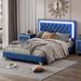 Full Size Upholstered Bed Frame with LED Lights, Modern Velvet Platform Bed with Tufted Headboard