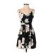 Soprano Casual Dress - Mini V Neck Sleeveless: Black Print Dresses - Women's Size Small