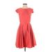 Pretty Girl Casual Dress - Mini Crew Neck Short sleeves: Red Print Dresses - Women's Size Small