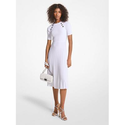 Michael Kors Ribbed Stretch Knit Button Midi Dress White S