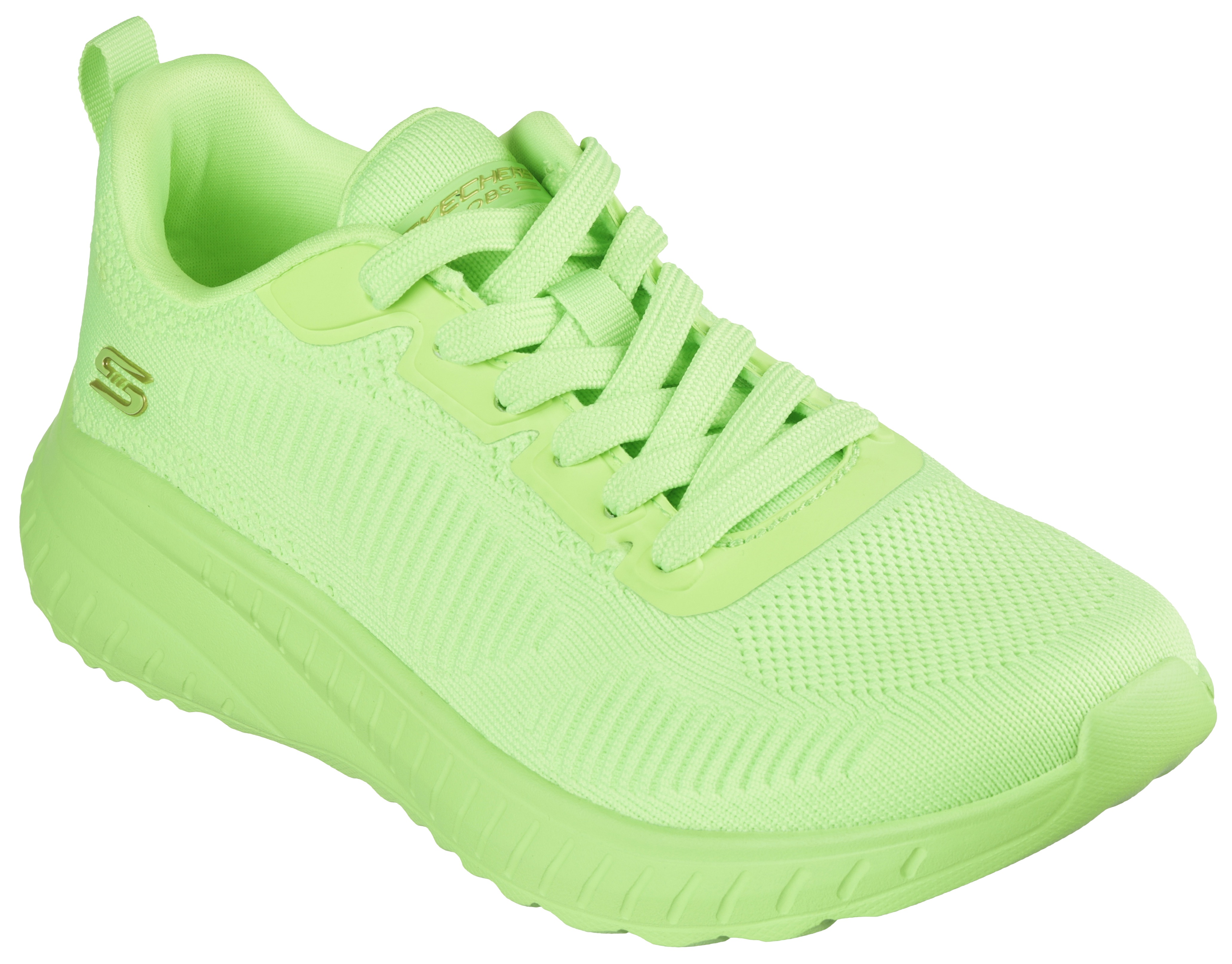 Sneaker SKECHERS "BOBS SQUAD CHAOS-COOL RYTHMS", Damen, Gr. 36, grün (neongrün lime), Textil, unifarben, Schuhe Sneaker, Knitwear-Sneaker, Schnürschuh in veganer Verarbeitung