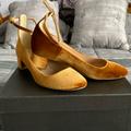 J. Crew Shoes | J Crew Ankle Strap Pump In “Gilded Amber” Velvet With Matching Heel 7.5m | Color: Gold | Size: 7.5