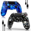 CHENGDAO Wireless Controller for PS4, Gamepad Compatible with PS4/Slim/Pro/PC Console with Touch Pad, Double Vibration, Six-Axis, Audio Jack, USB Cable Ergonomic Joystick(Skull Black & Galaxy Blue)
