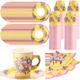 Yetene 300 Pcs Vintage Tea Party Supplies Includes 100 Pcs Floral Paper Plates and 100 Pcs 9 oz Disposable Paper Tea Cups 100 Pcs 10" Napkins for Birthday, Baby Shower, Tea Party Decorations (Yellow)