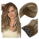 Hair Extensions 7pcs Clip in Hair Extensions Real Human Hair 10-24inch Balaygae Clip in Human Hair Extensions Chestnut Brown Platinum Blonde Human Hair Extensions Clip ins for Women Hairpiece (Size :