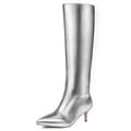 Choiran Knee High Boots for Women - Pointed Toe Sexy Stiletto Heel Boots with Side Zipper, Fashion High Boot for Ladies, Elegant Long Boots for Fall Spring Tall Boots, Silver, 8 Wide