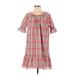 Madewell Casual Dress - Shift Scoop Neck Short sleeves: Red Plaid Dresses - Women's Size Small