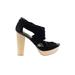 Seychelles Heels: Slip-on Chunky Heel Chic Black Print Shoes - Women's Size 8 1/2 - Open Toe