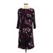 J.Jill Casual Dress - Mini Crew Neck 3/4 sleeves: Burgundy Print Dresses - Women's Size Medium