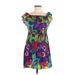 Steve Madden Casual Dress - Mini Off The Shoulder Short sleeves: Purple Floral Dresses - Women's Size Medium