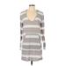 Merona Casual Dress - Mini V Neck Long sleeves: Gray Print Dresses - Women's Size Large