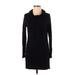 Soma Casual Dress - Sweater Dress High Neck Long sleeves: Black Print Dresses - Women's Size X-Small