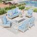 Alphamarts Galyn 7 - Person Outdoor Seating Group w/ Cushions Metal/Rust - Resistant Metal in Blue | 35 H x 74.8 W x 29.25 D in | Wayfair